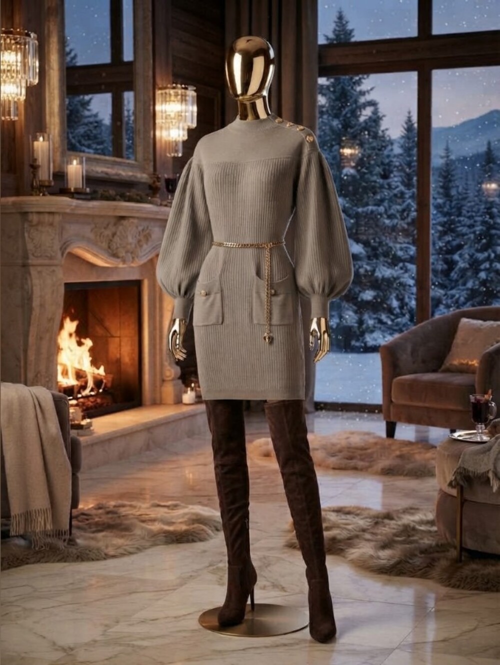 Melanie Lyne Rib Knit Mini Dress Gray Large Like New